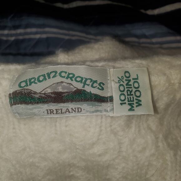 Aran Crafts Ireland Size L Handmade Fisherman Zip Up Hooded Ivory Sweater Cardi - Picture 10 of 13